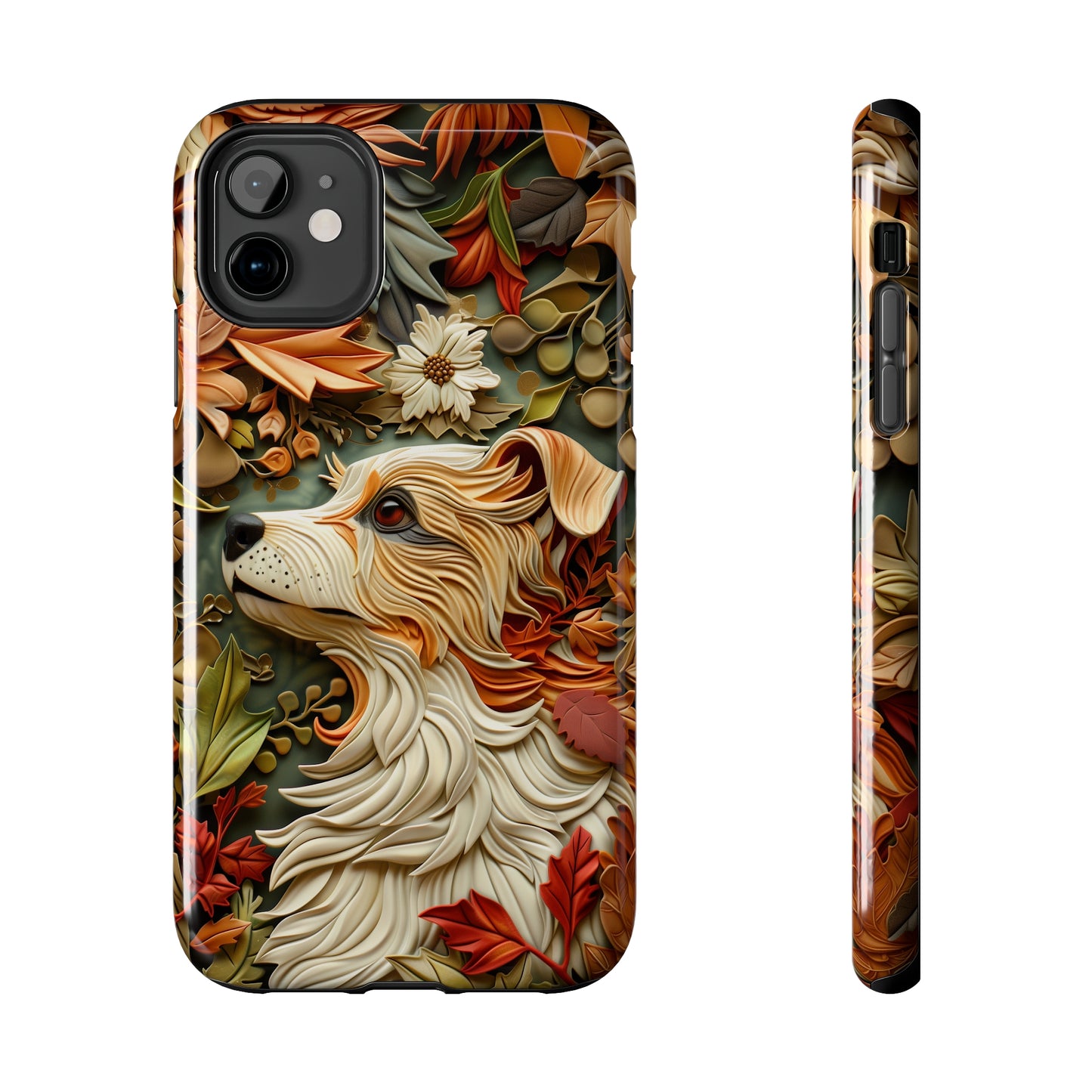 Dog and Leaves Wood Carving Design Dog iPhone Case - Tough Case - Pets on Merch