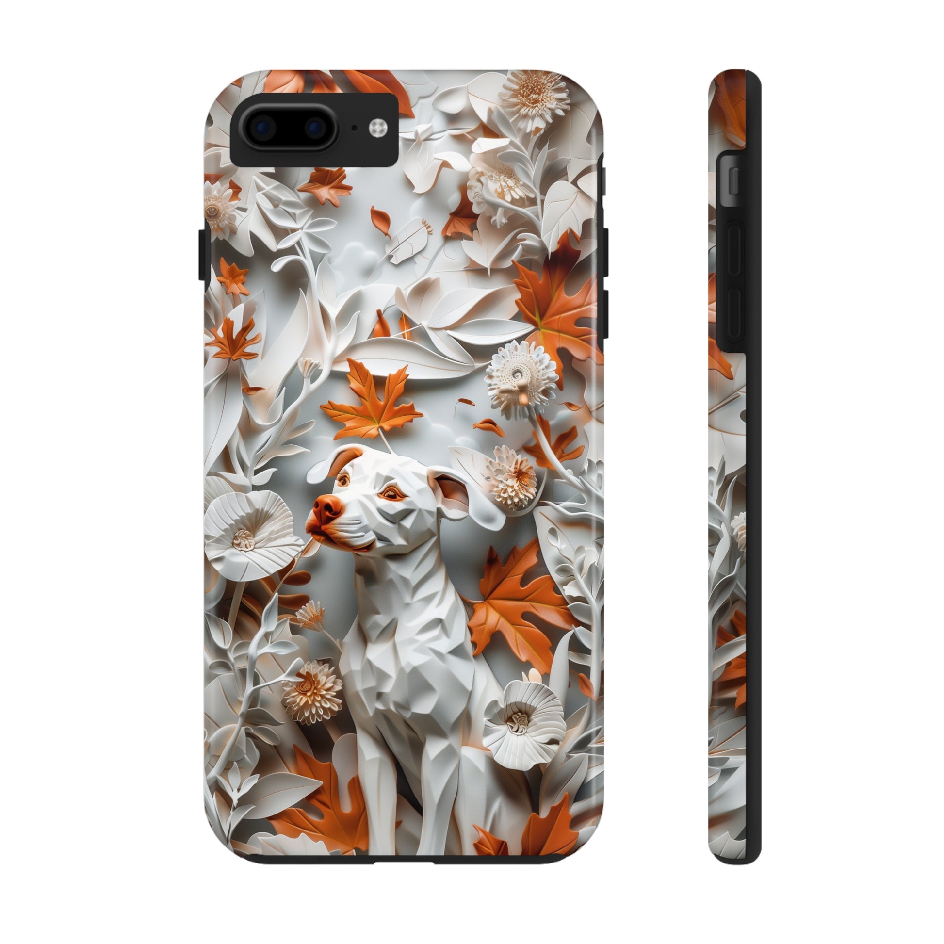 Dog and Leaves Paper Sculpture Design Dog iPhone Case - Tough Case - Pets on Merch