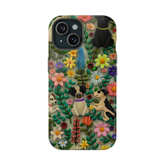 MagSafe Tough Case - Dogs and Flowers Whimsical Colorful Design Dog iPhone Case - Pets on Merch