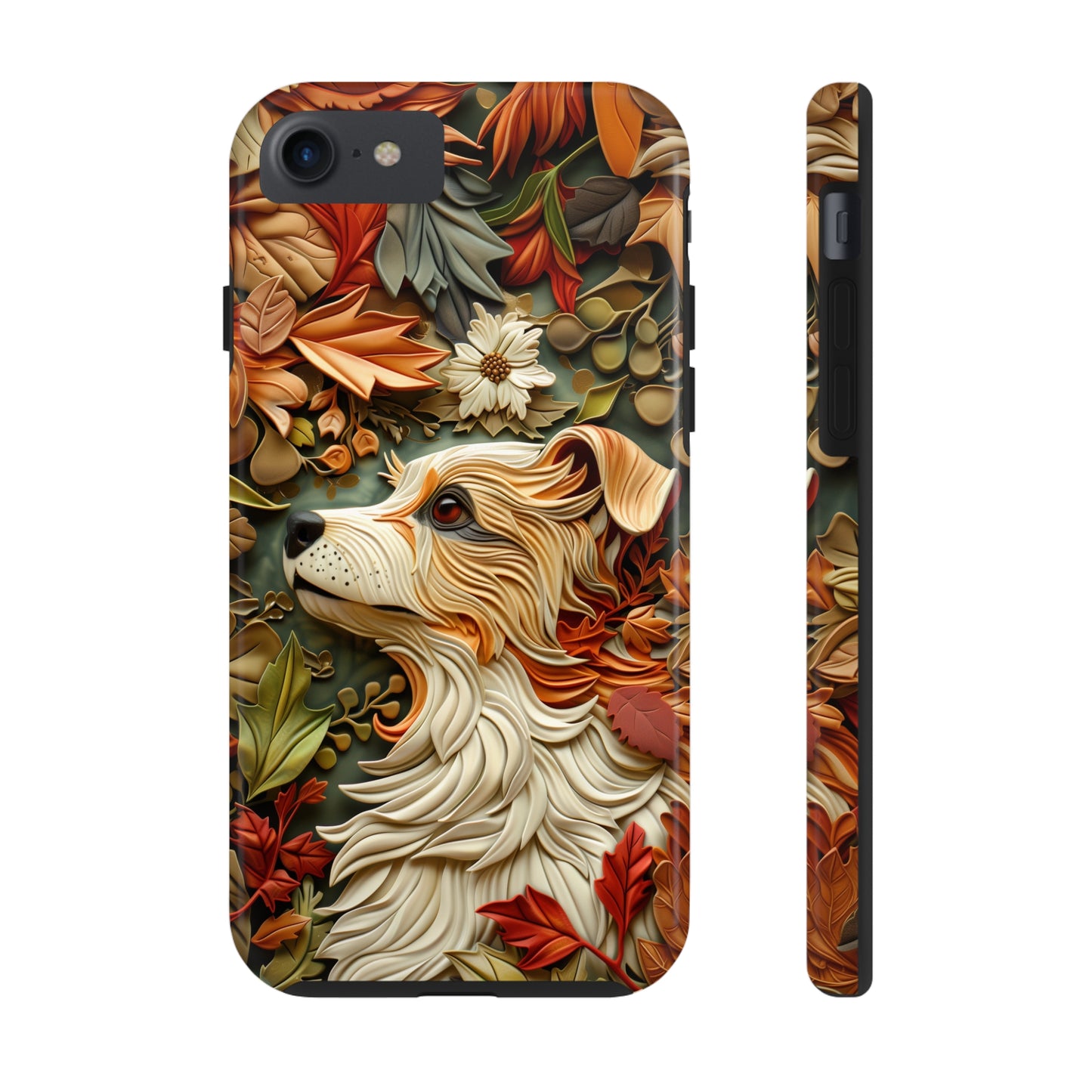 Dog and Leaves Wood Carving Design Dog iPhone Case - Tough Case - Pets on Merch