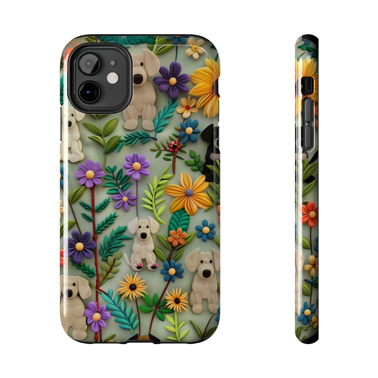 Dogs and Flowers Colorful Yarn and Fabric Design Dog iPhone Case - Tough Case - Pets on Merch