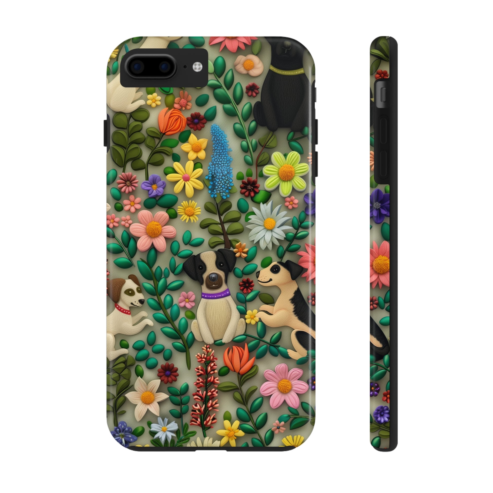 Dogs and Flowers Whimsical Colorful Design Dog iPhone Case - Tough Case - Pets on Merch