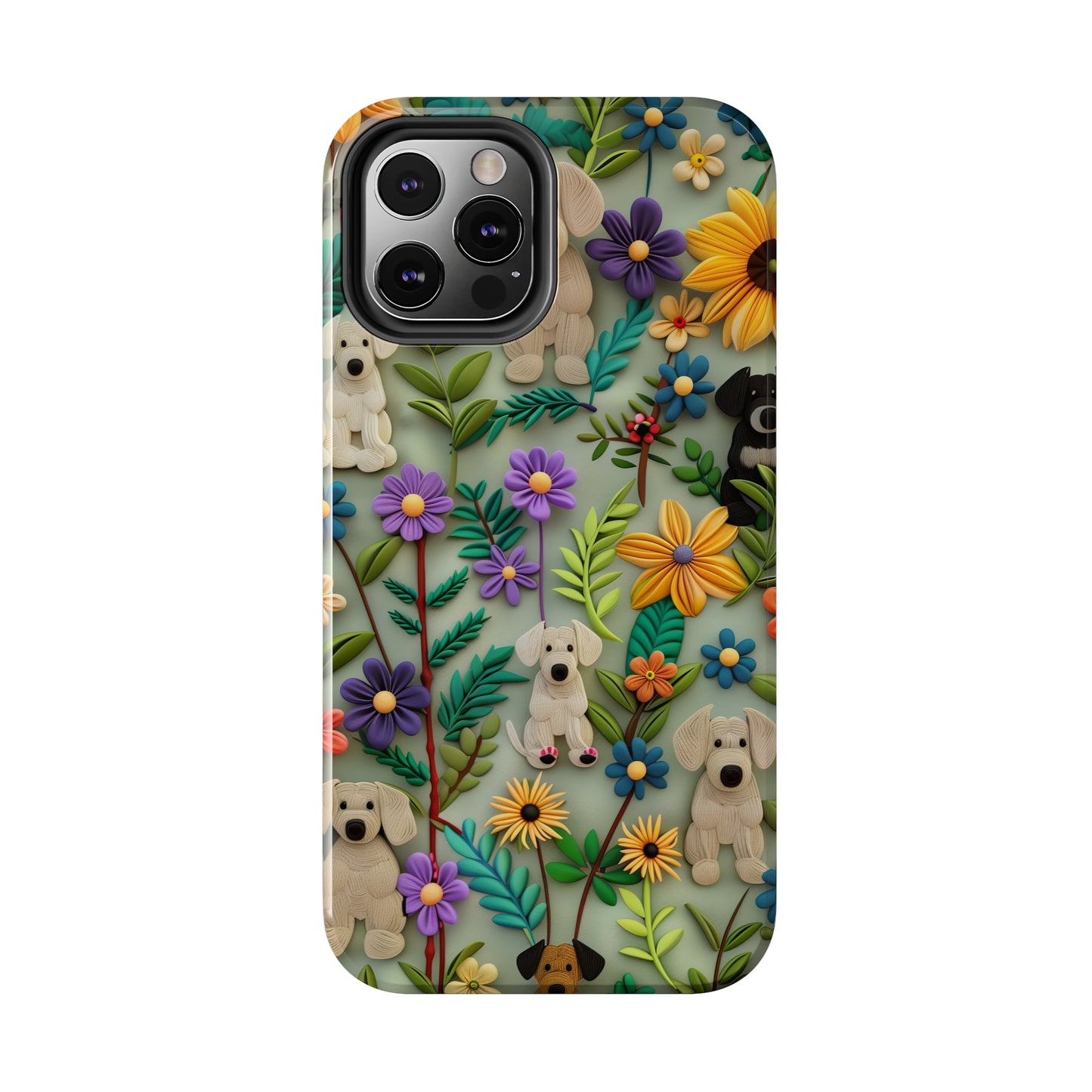 Dogs and Flowers Colorful Yarn and Fabric Design Dog iPhone Case - Tough Case - Pets on Merch