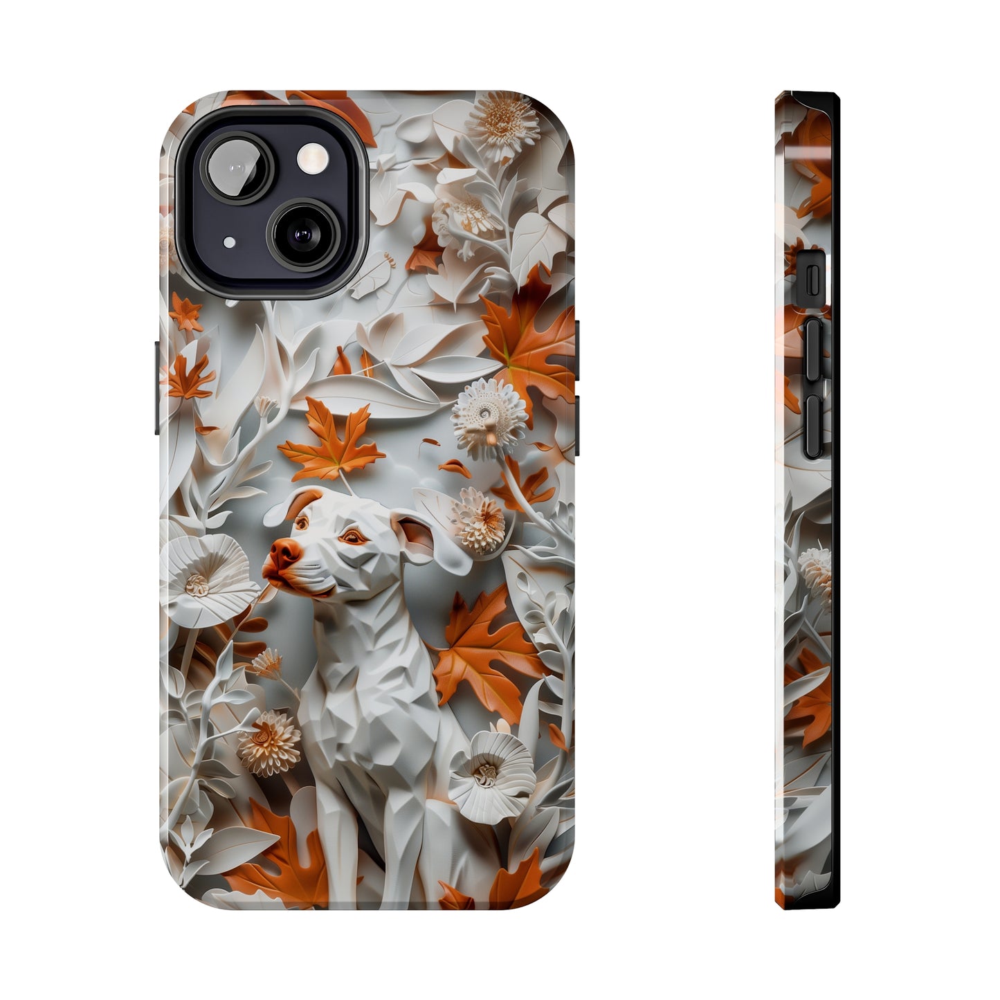 Dog and Leaves Paper Sculpture Design Dog iPhone Case - Tough Case - Pets on Merch