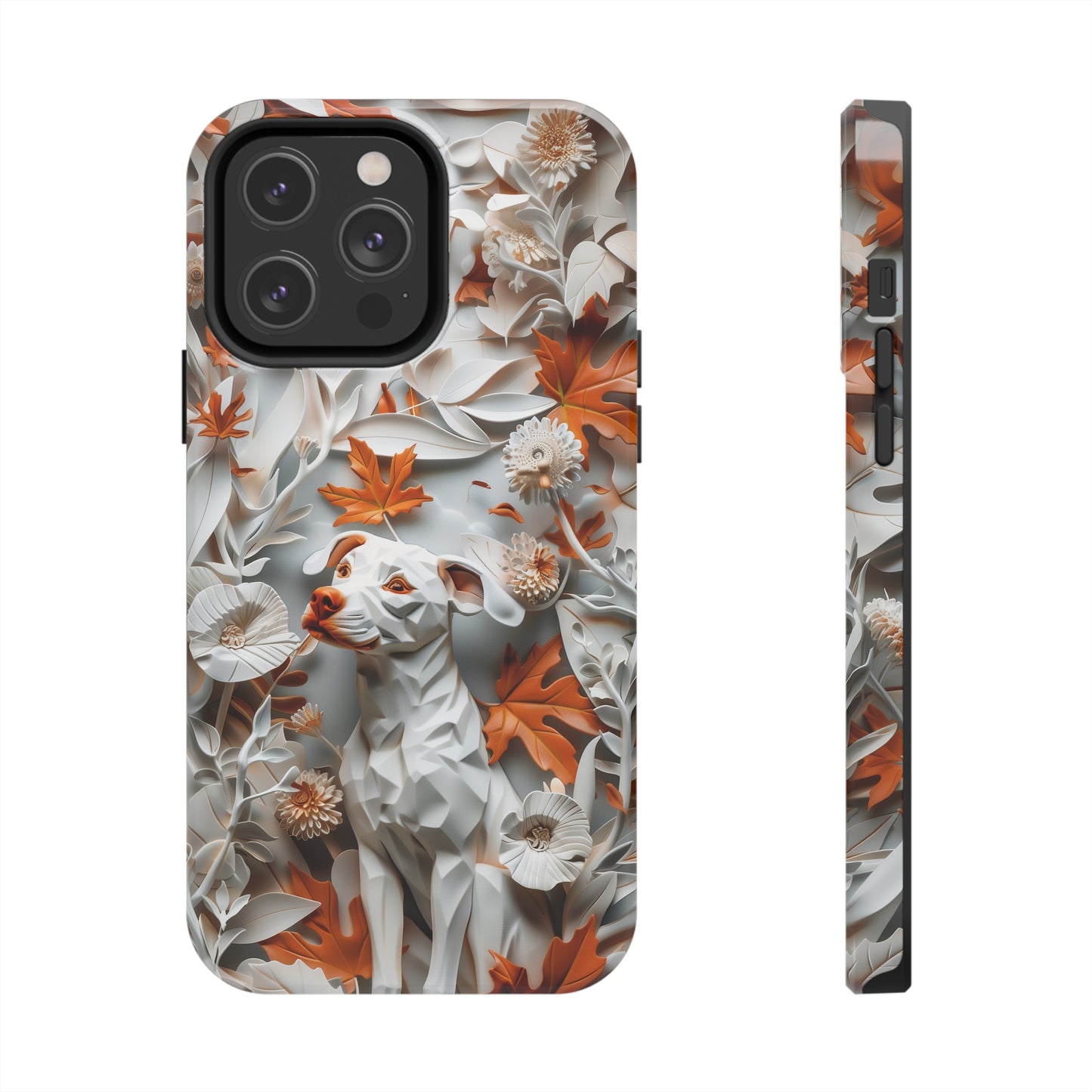 Dog and Leaves Paper Sculpture Design Dog iPhone Case - Tough Case - Pets on Merch