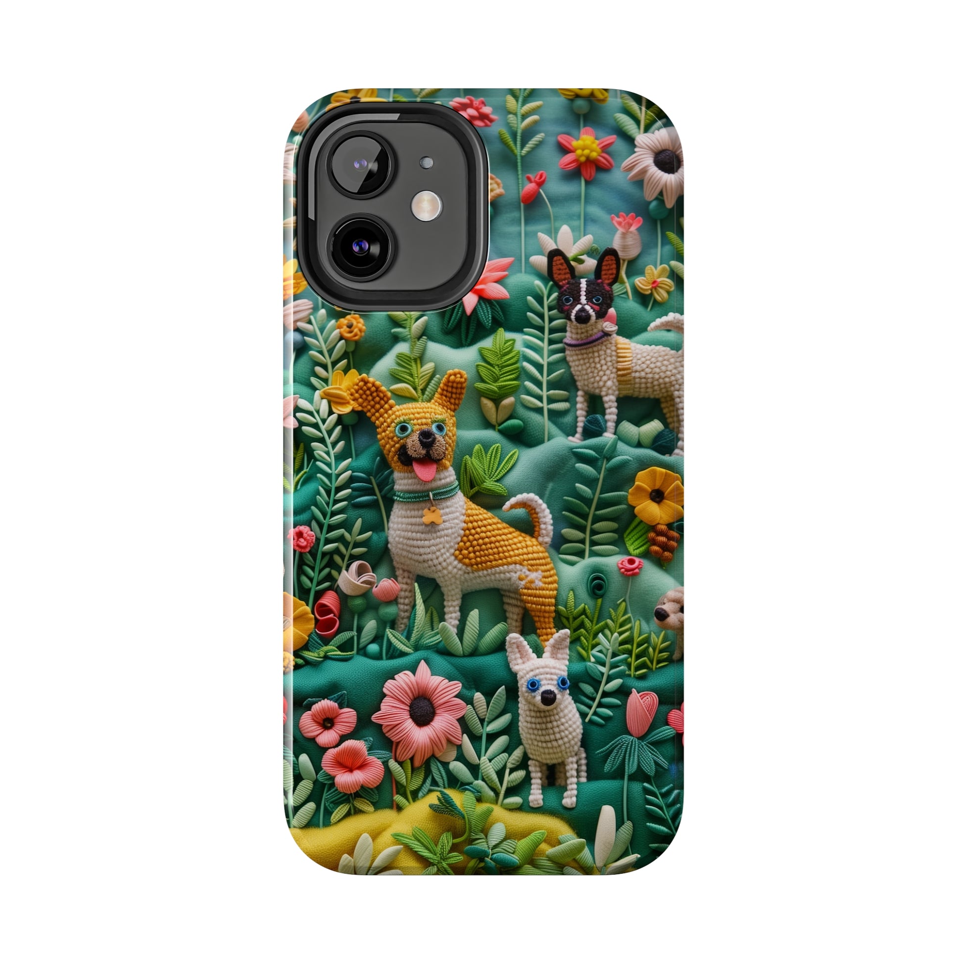 Dogs and Flowers 3D Yarn and Thread Design Dog iPhone Case - Tough Case - Pets on Merch