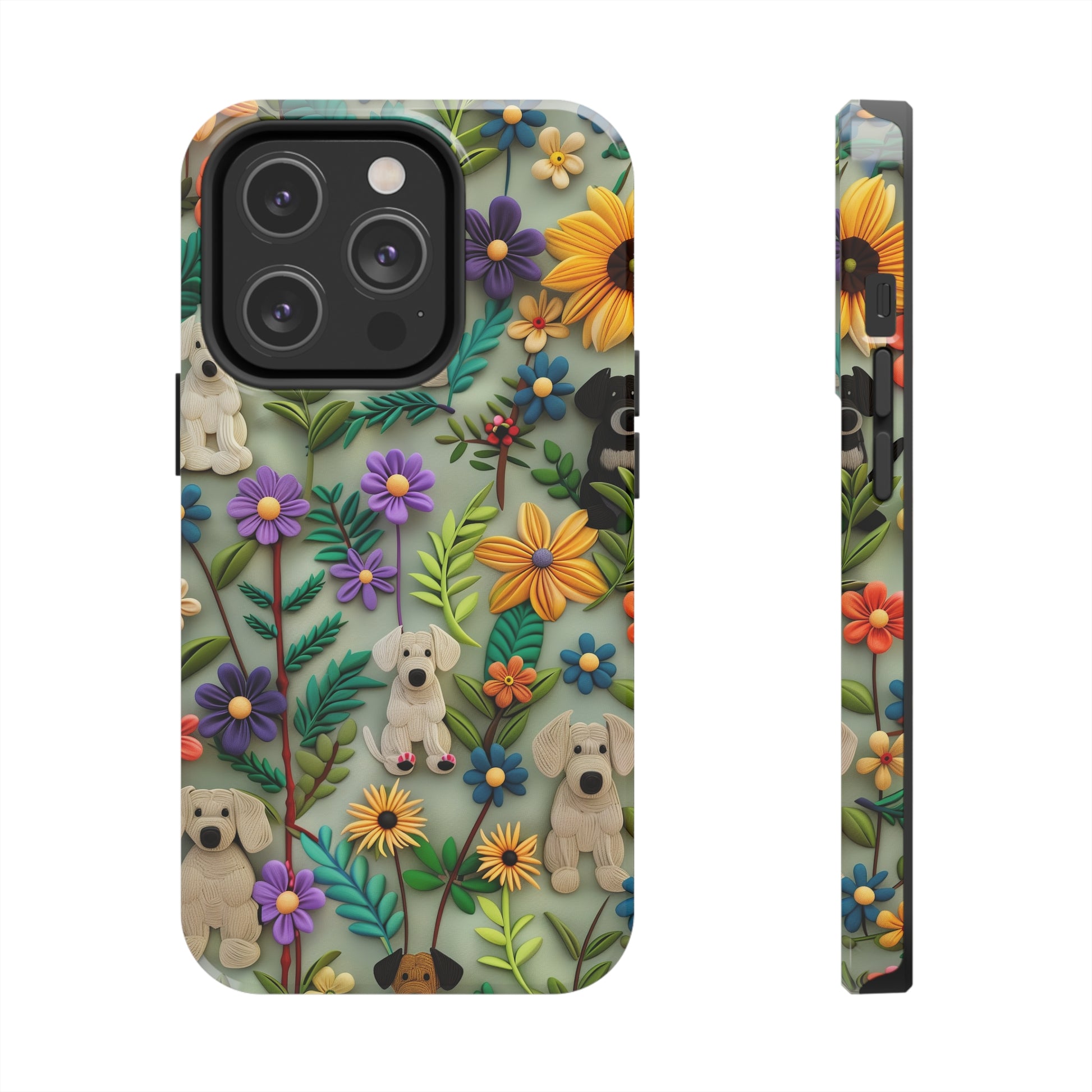 Dogs and Flowers Colorful Yarn and Fabric Design Dog iPhone Case - Tough Case - Pets on Merch