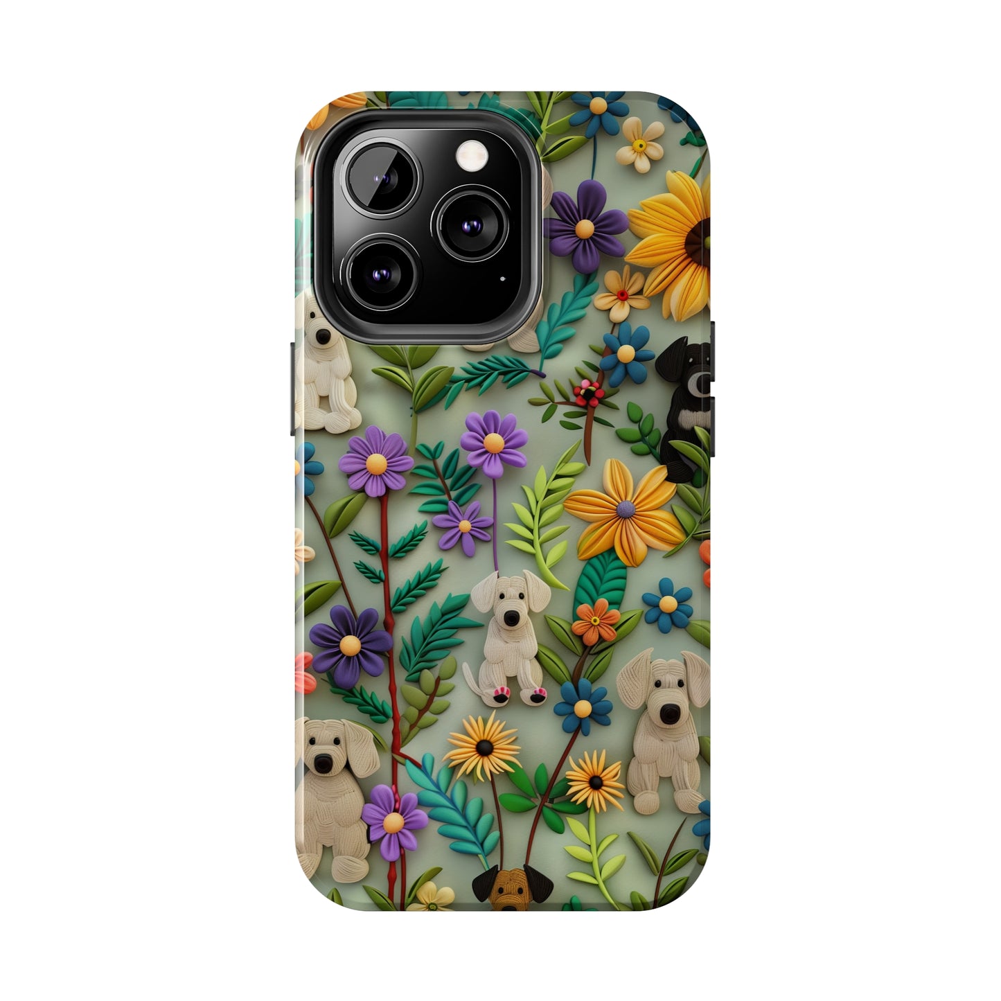 Dogs and Flowers Colorful Yarn and Fabric Design Dog iPhone Case - Tough Case - Pets on Merch