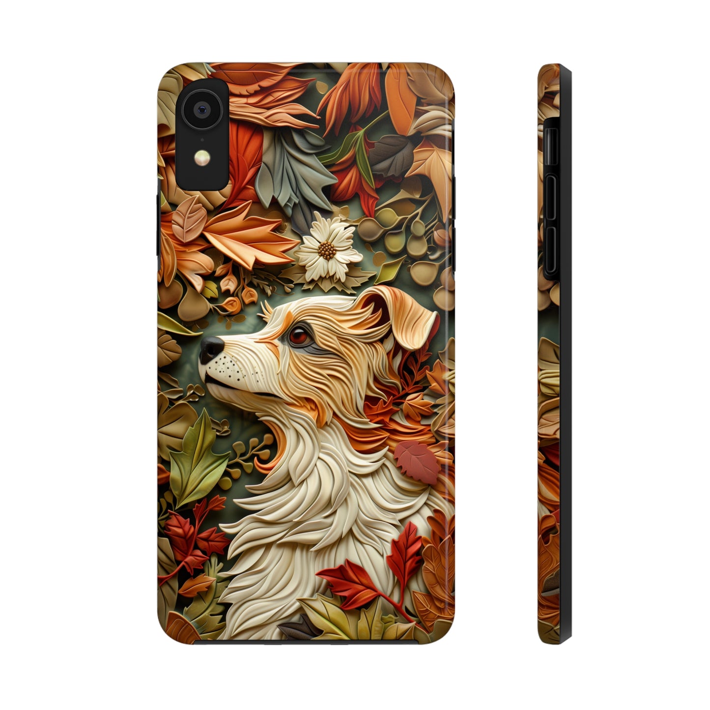 Dog and Leaves Wood Carving Design Dog iPhone Case - Tough Case - Pets on Merch