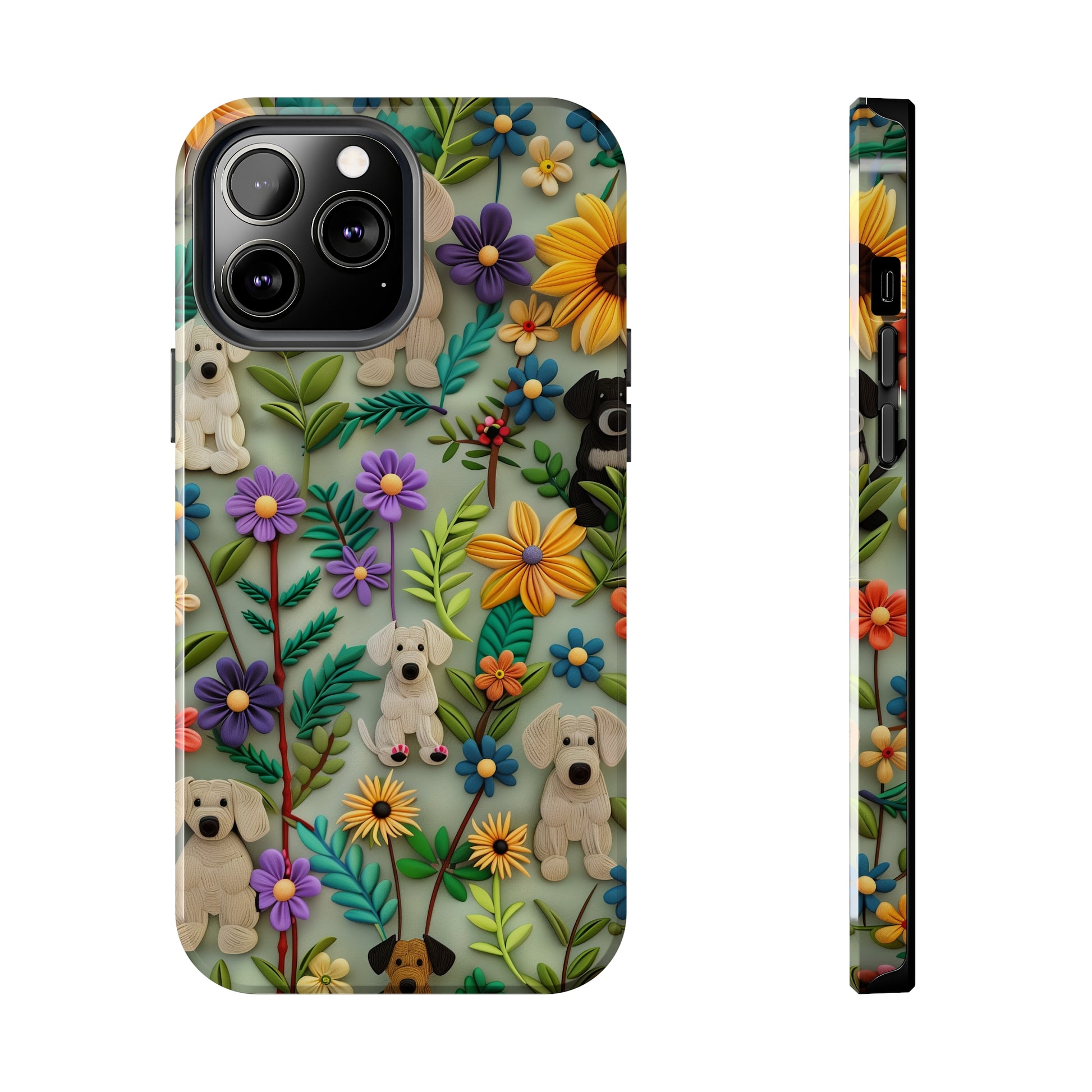 Dogs and Flowers Colorful Yarn and Fabric Design Dog iPhone Case - Tough Case - Pets on Merch