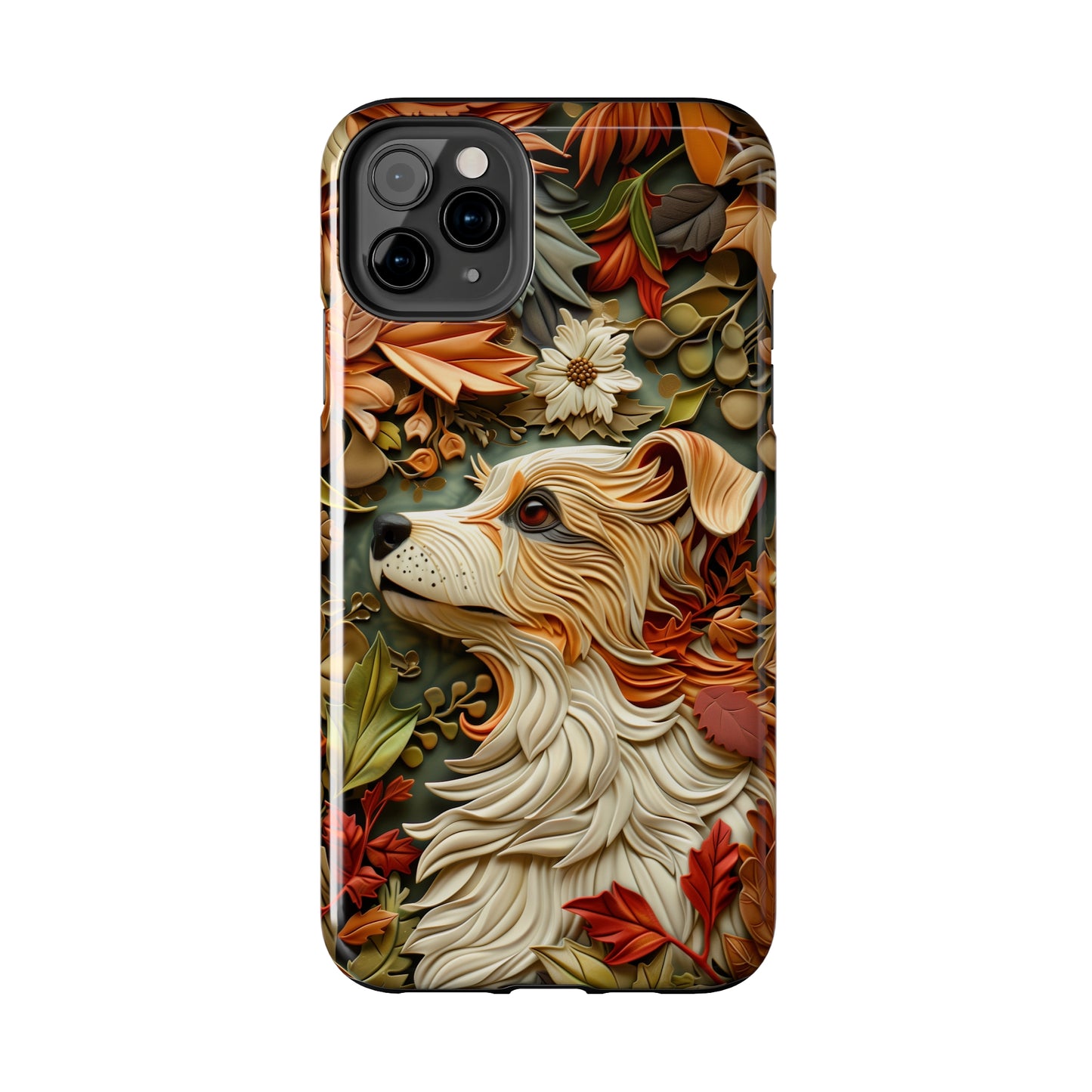 Dog and Leaves Wood Carving Design Dog iPhone Case - Tough Case - Pets on Merch