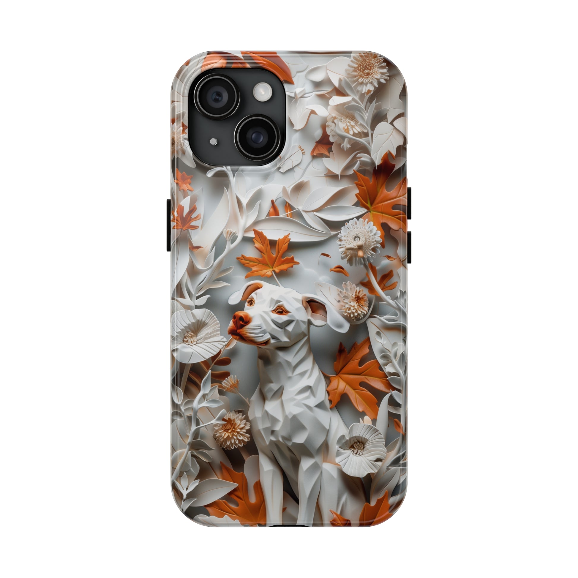 Colorful Phone Case for Dog Lovers Dog and Leaves Paper Sculpture Design Dog iPhone Case - Tough Case - Pets on Merch