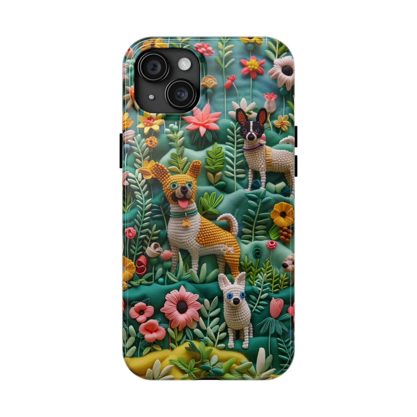 Dogs and Flowers 3D Yarn and Thread Design Dog iPhone Case - Tough Case - Pets on Merch