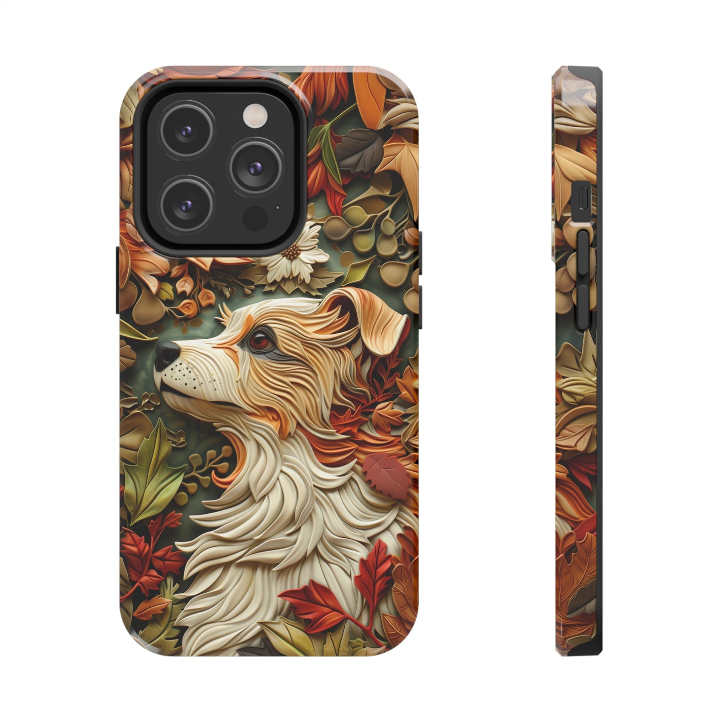 Dog and Leaves Wood Carving Design Dog iPhone Case - Tough Case - Pets on Merch