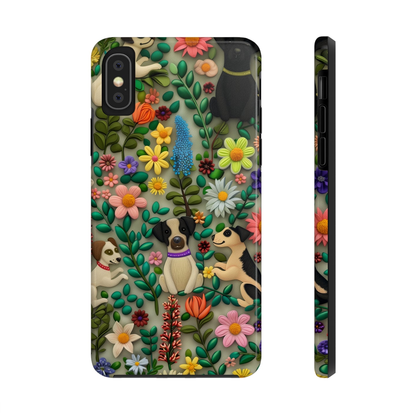 Dogs and Flowers Whimsical Colorful Design Dog iPhone Case - Tough Case - Pets on Merch