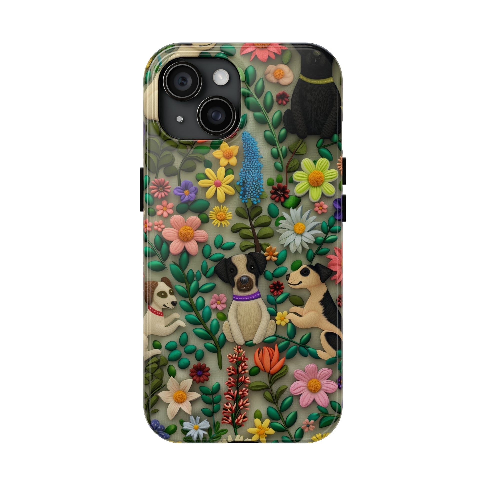 Colorful Phone Case for Dog Lovers Dogs and Flowers Whimsical Colorful Design Dog iPhone Case - Tough Case - Pets on Merch