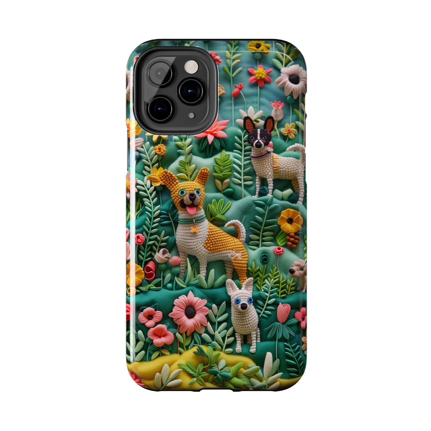 Dogs and Flowers 3D Yarn and Thread Design Dog iPhone Case - Tough Case - Pets on Merch