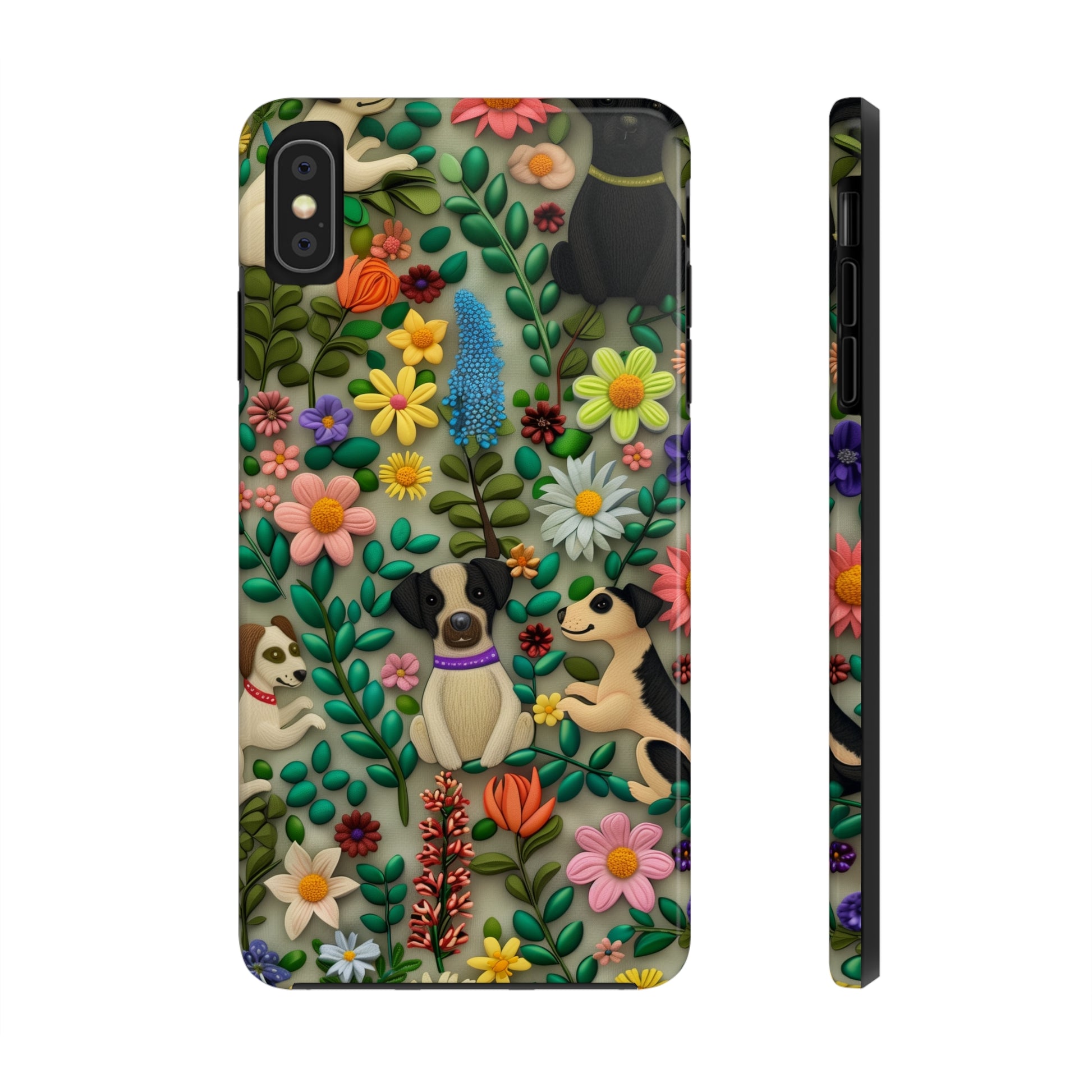 Dogs and Flowers Whimsical Colorful Design Dog iPhone Case - Tough Case - Pets on Merch