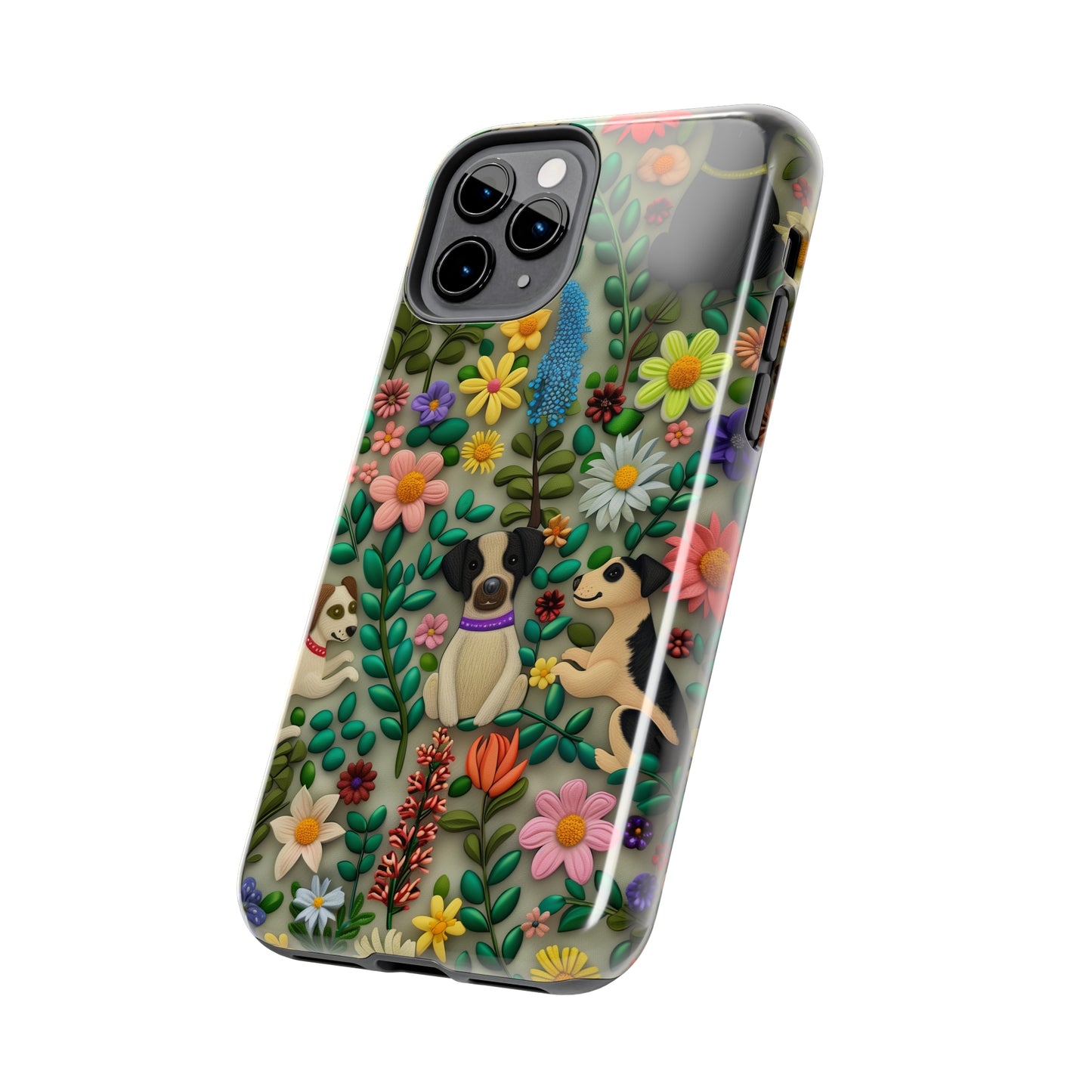 Dogs and Flowers Whimsical Colorful Design Dog iPhone Case - Tough Case - Pets on Merch