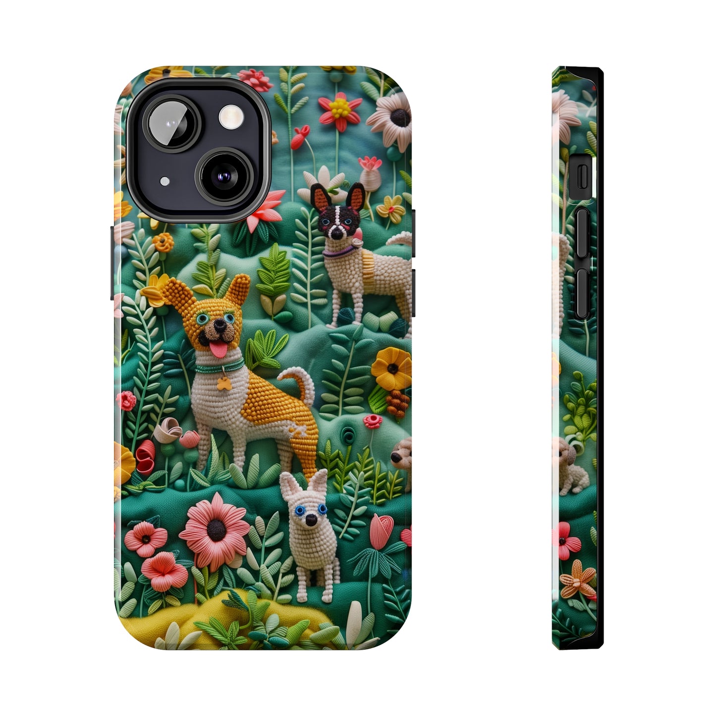 Dogs and Flowers 3D Yarn and Thread Design Dog iPhone Case - Tough Case - Pets on Merch