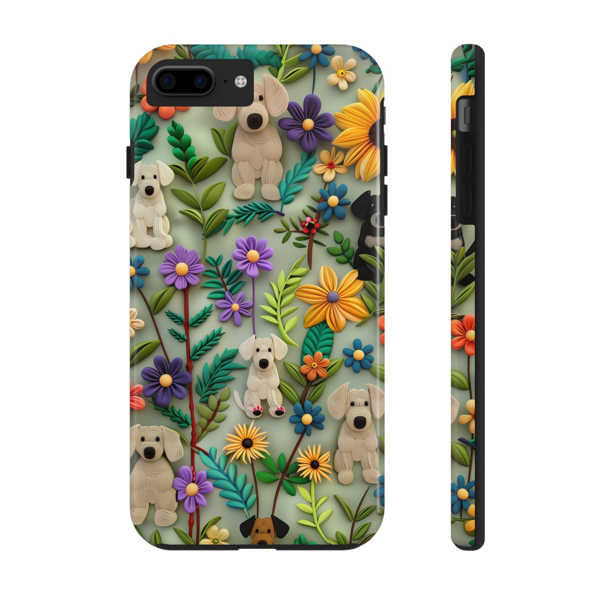 Dogs and Flowers Colorful Yarn and Fabric Design Dog iPhone Case - Tough Case - Pets on Merch