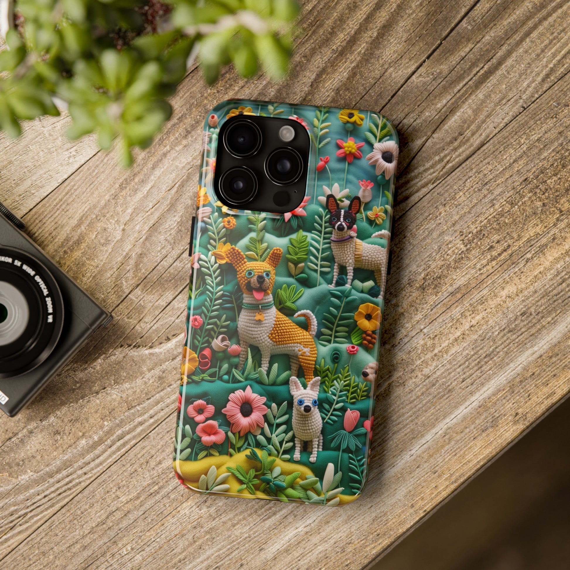 Dogs and Flowers 3D Yarn and Thread Design Dog iPhone Case - Tough Case - Pets on Merch