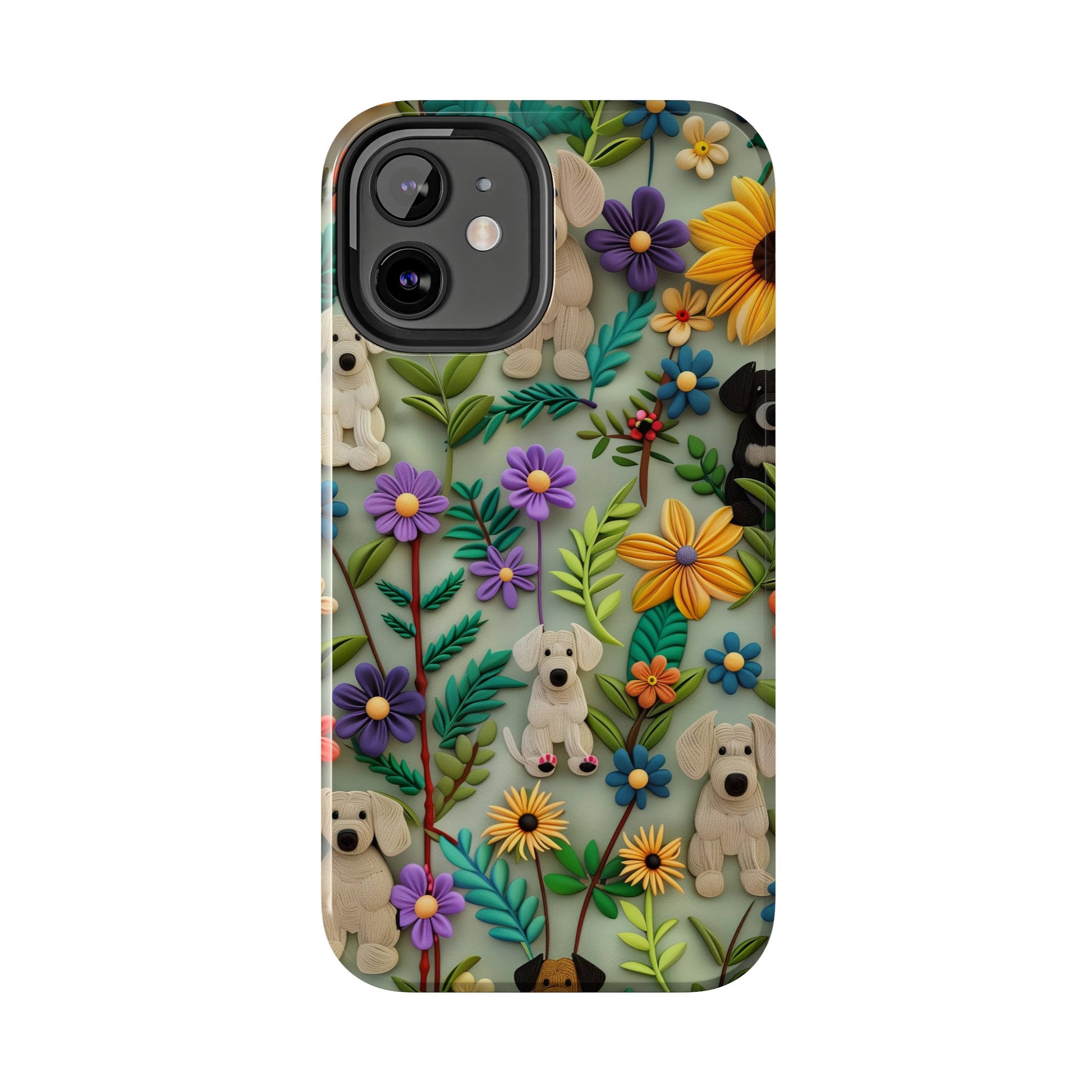 Dogs and Flowers Colorful Yarn and Fabric Design Dog iPhone Case - Tough Case - Pets on Merch