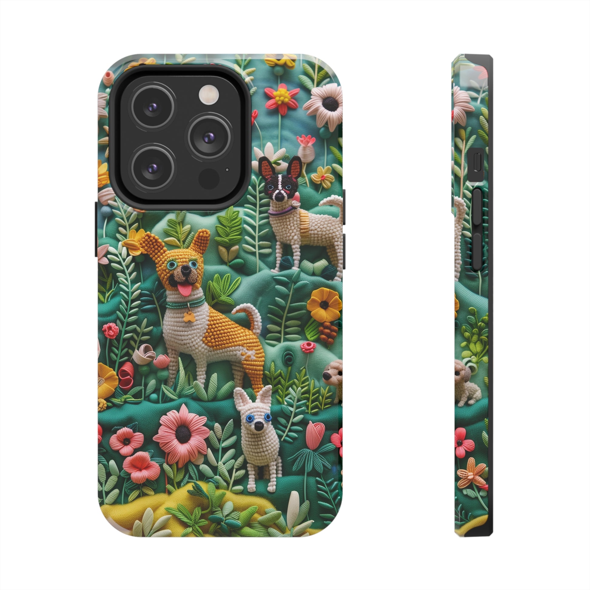 Dogs and Flowers 3D Yarn and Thread Design Dog iPhone Case - Tough Case - Pets on Merch