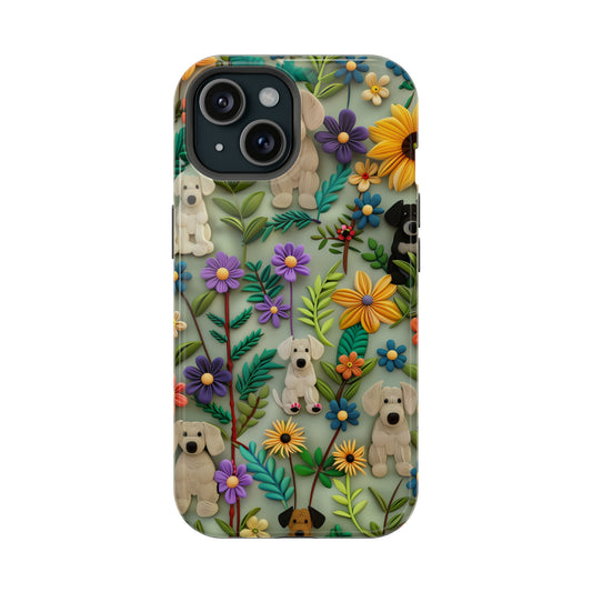 MagSafe Tough Case - Dogs and Flowers Colorful Yarn and Fabric Design Dog iPhone Case - Pets on Merch