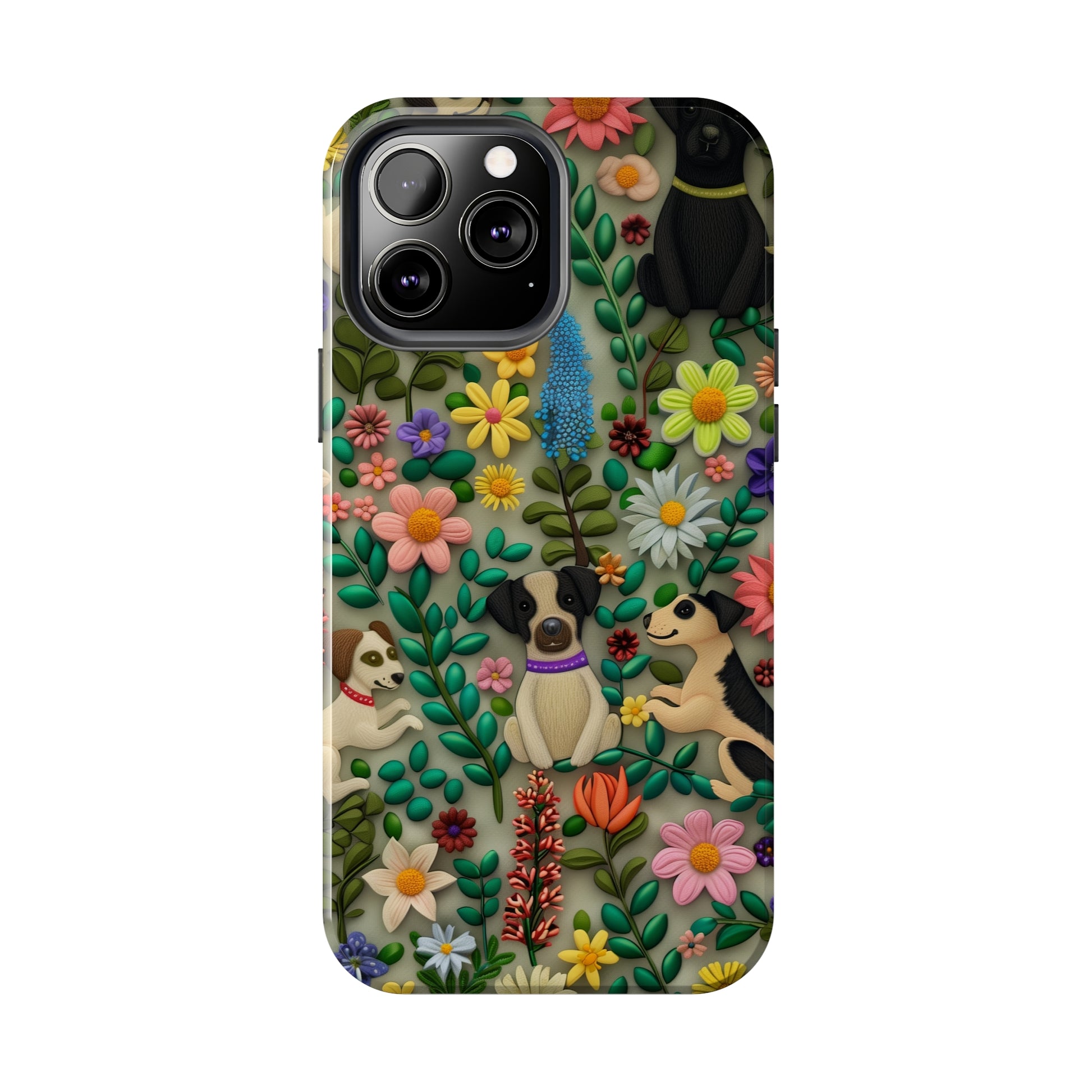 Dogs and Flowers Whimsical Colorful Design Dog iPhone Case - Tough Case - Pets on Merch