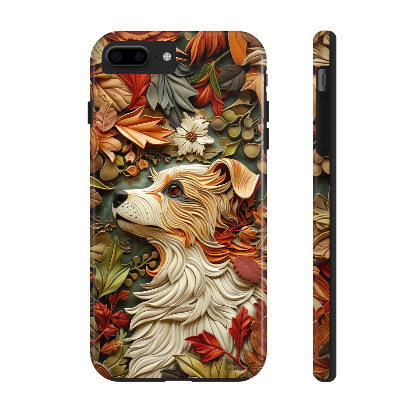 Dog and Leaves Wood Carving Design Dog iPhone Case - Tough Case - Pets on Merch