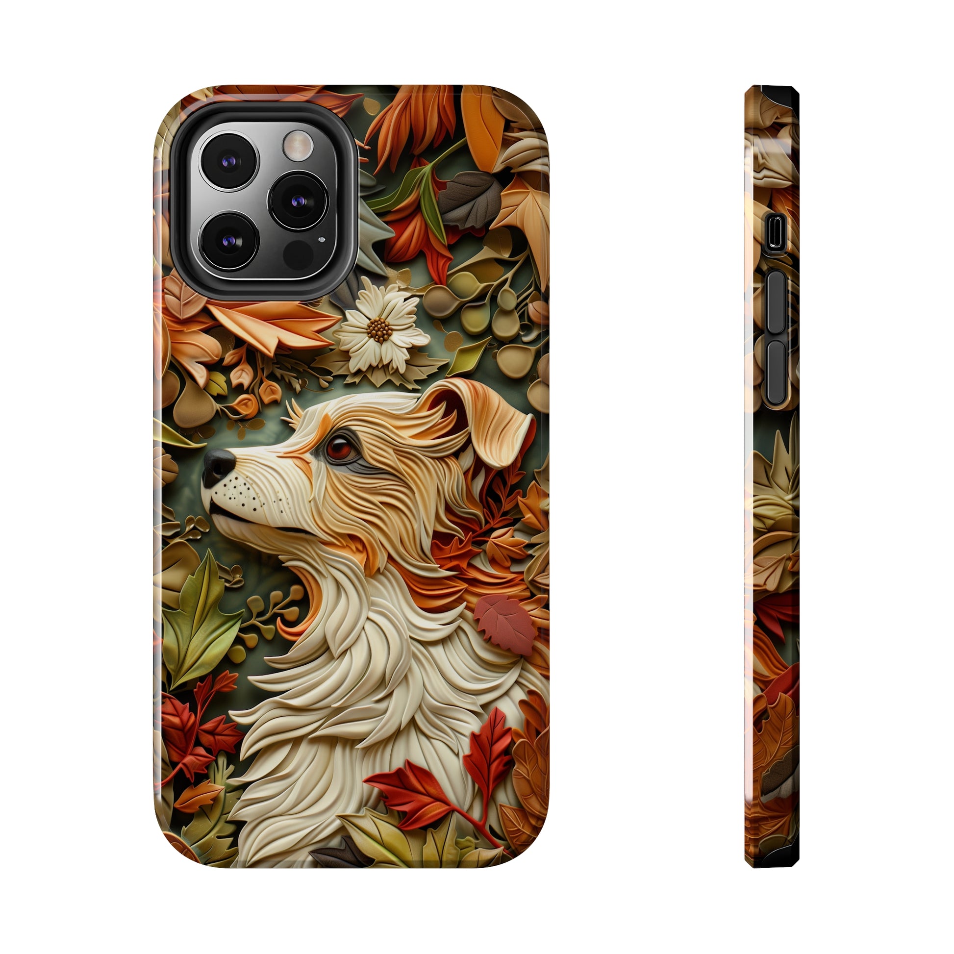 Dog and Leaves Wood Carving Design Dog iPhone Case - Tough Case - Pets on Merch