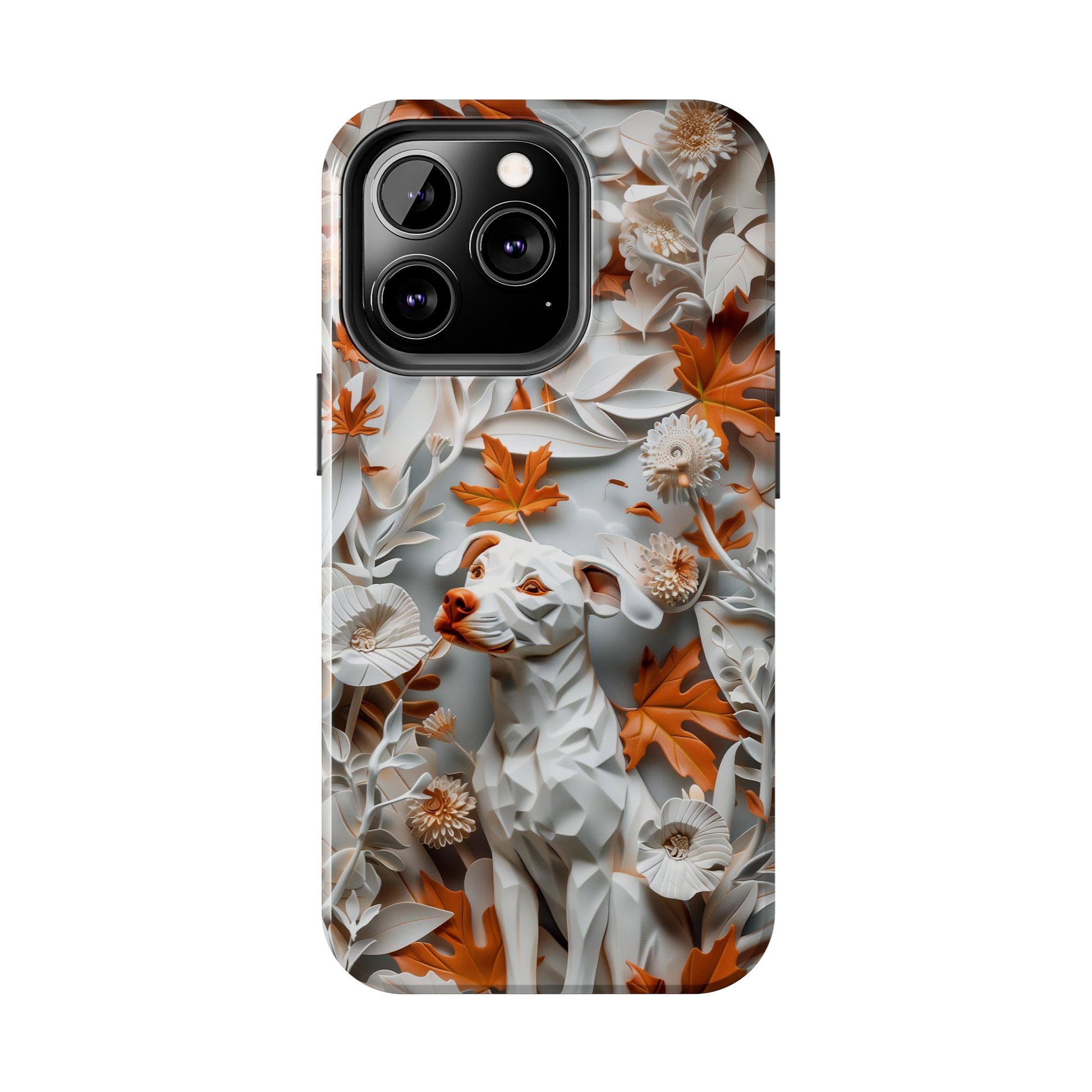 Dog and Leaves Paper Sculpture Design Dog iPhone Case - Tough Case - Pets on Merch