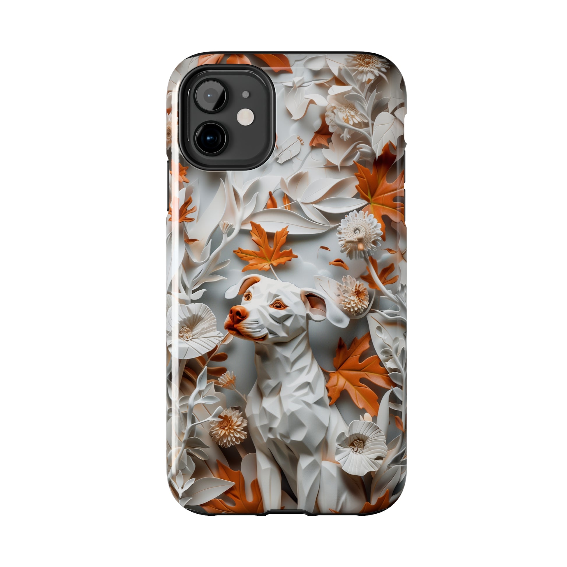 Dog and Leaves Paper Sculpture Design Dog iPhone Case - Tough Case - Pets on Merch