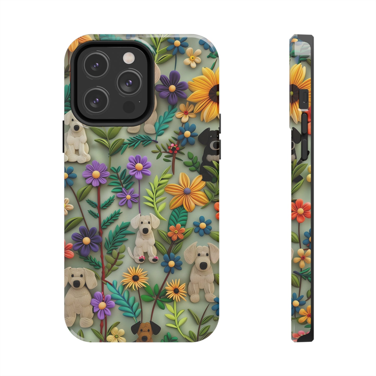 Dogs and Flowers Colorful Yarn and Fabric Design Dog iPhone Case - Tough Case - Pets on Merch