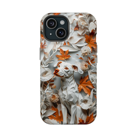 MagSafe Tough Case - Dog and Leaves Paper Sculpture Design Dog iPhone Case - Pets on Merch