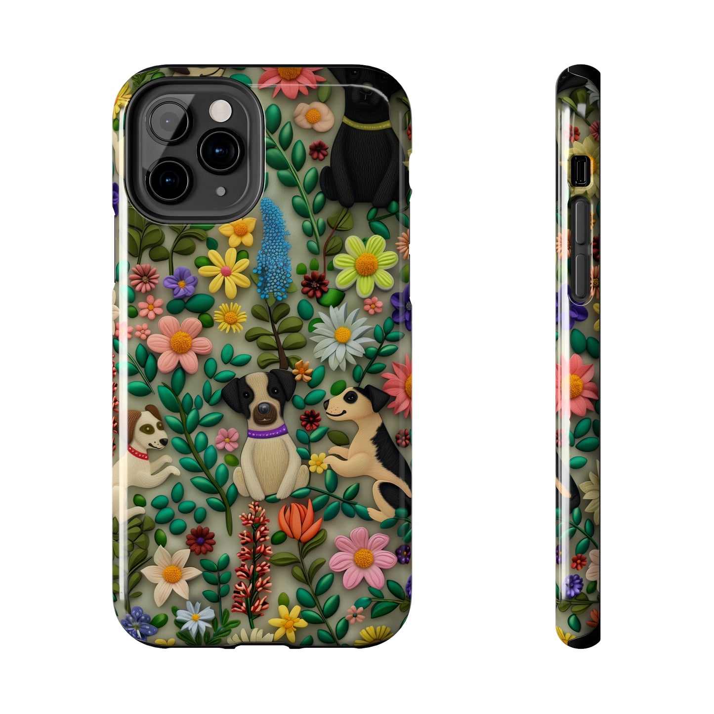 Dogs and Flowers Whimsical Colorful Design Dog iPhone Case - Tough Case - Pets on Merch