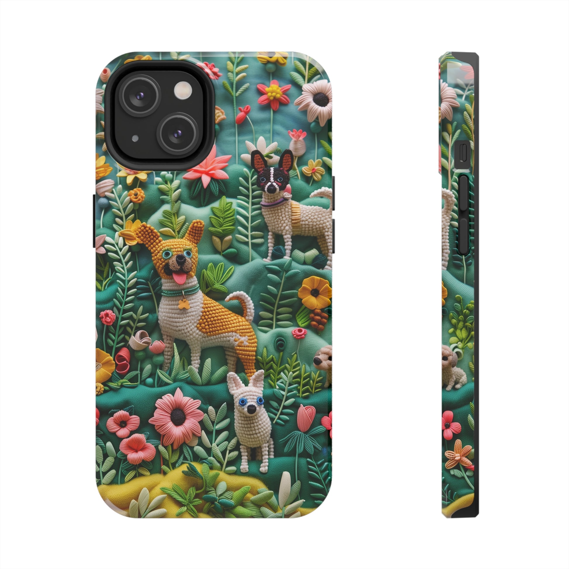 Dogs and Flowers 3D Yarn and Thread Design Dog iPhone Case - Tough Case - Pets on Merch