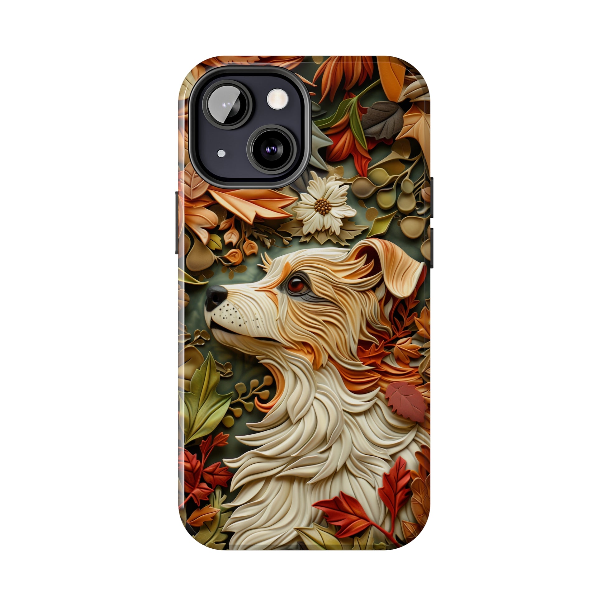 Dog and Leaves Wood Carving Design Dog iPhone Case - Tough Case - Pets on Merch