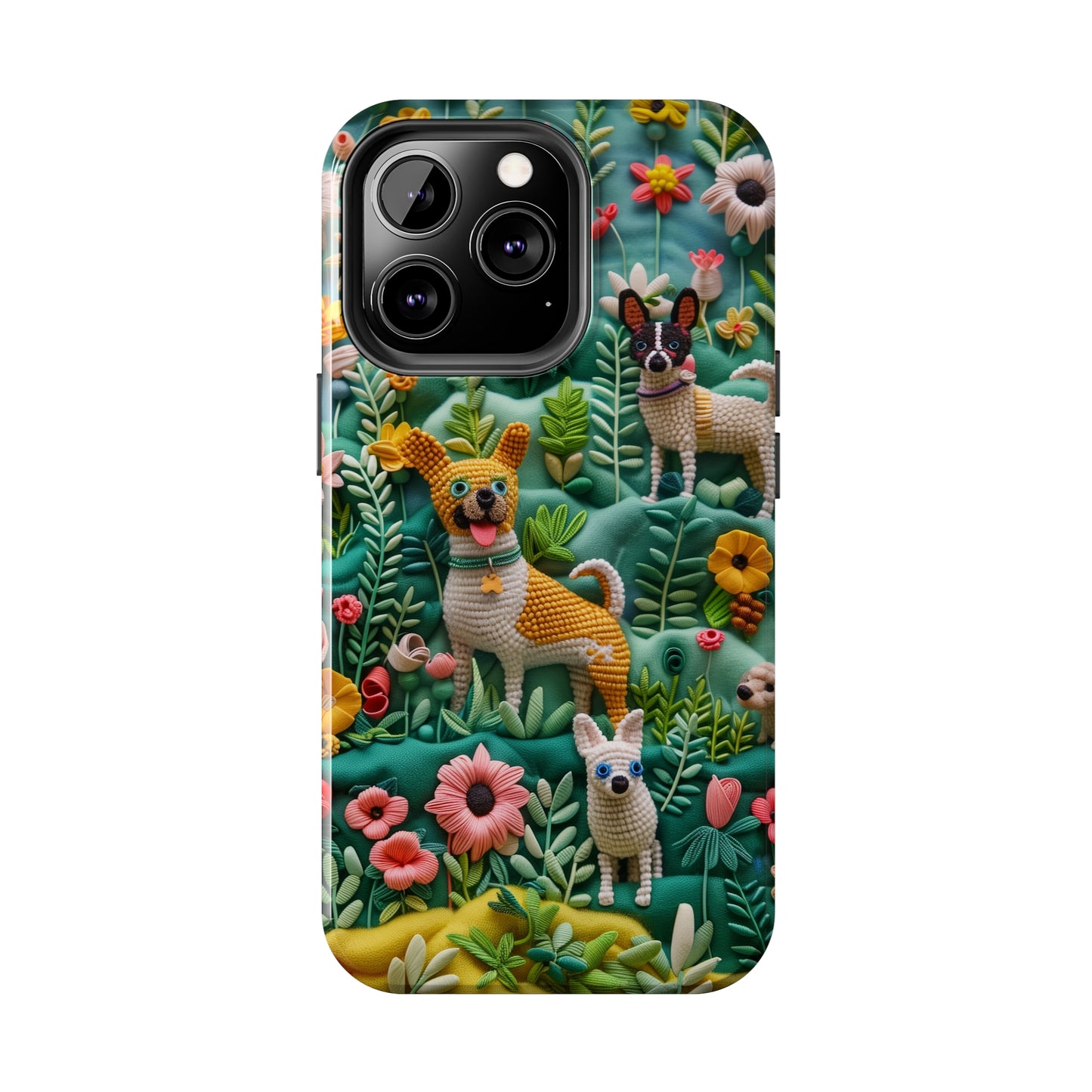 Dogs and Flowers 3D Yarn and Thread Design Dog iPhone Case - Tough Case - Pets on Merch