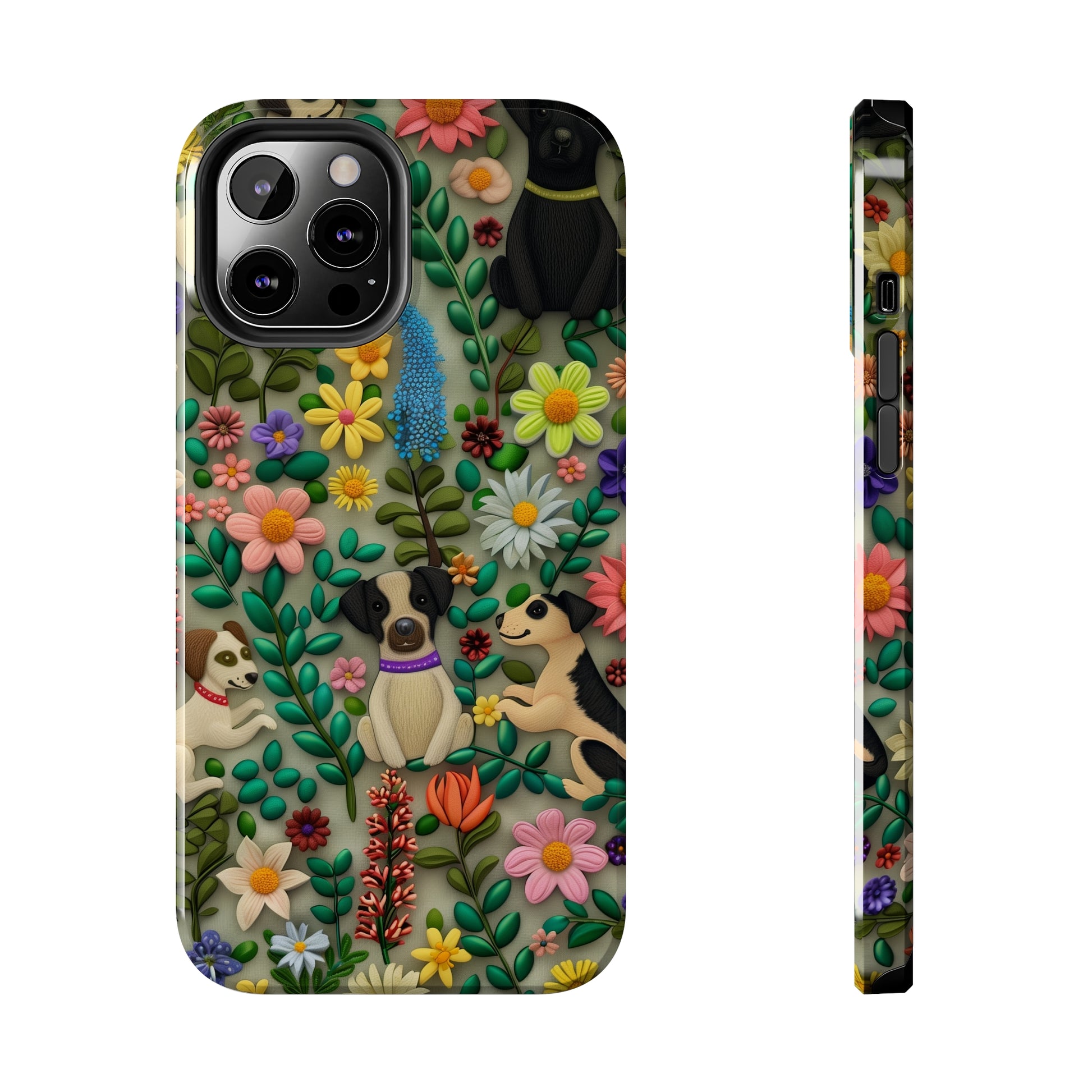 Dogs and Flowers Whimsical Colorful Design Dog iPhone Case - Tough Case - Pets on Merch