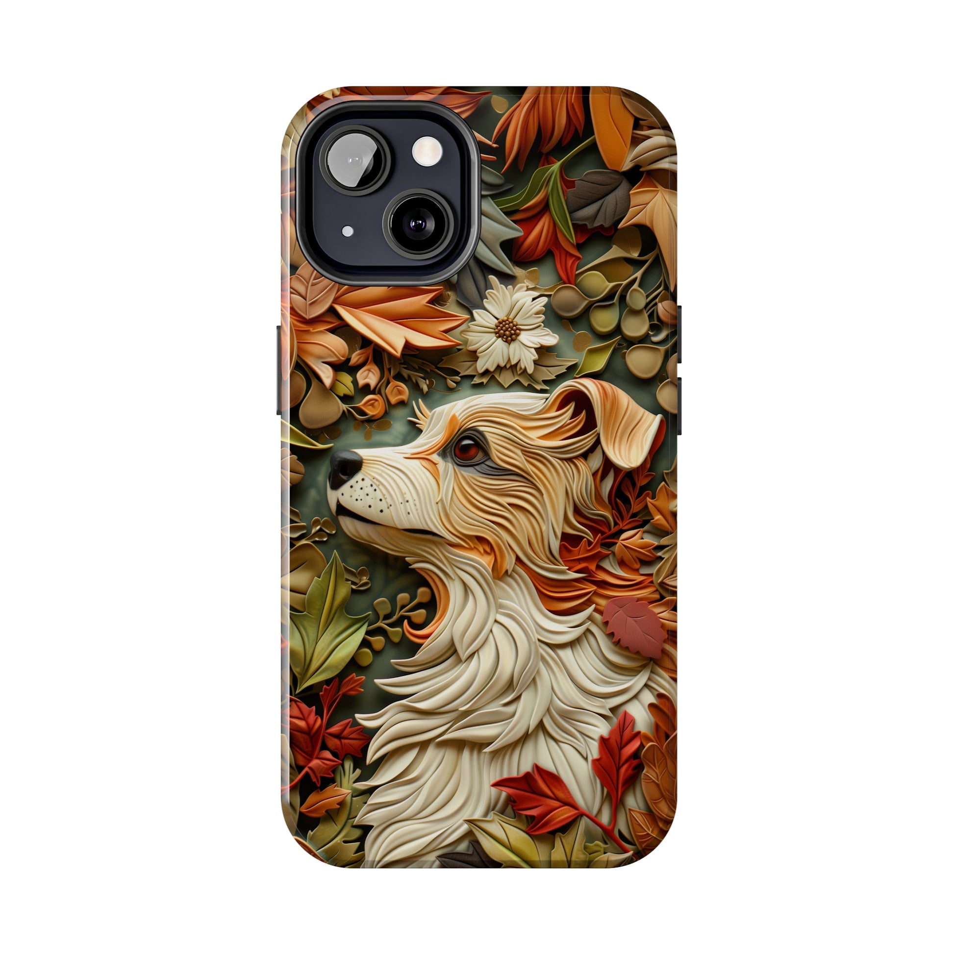 Dog and Leaves Wood Carving Design Dog iPhone Case - Tough Case - Pets on Merch