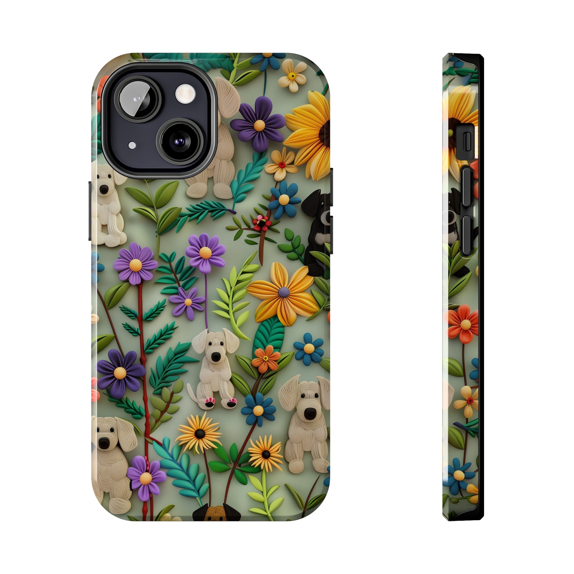 Dogs and Flowers Colorful Yarn and Fabric Design Dog iPhone Case - Tough Case - Pets on Merch