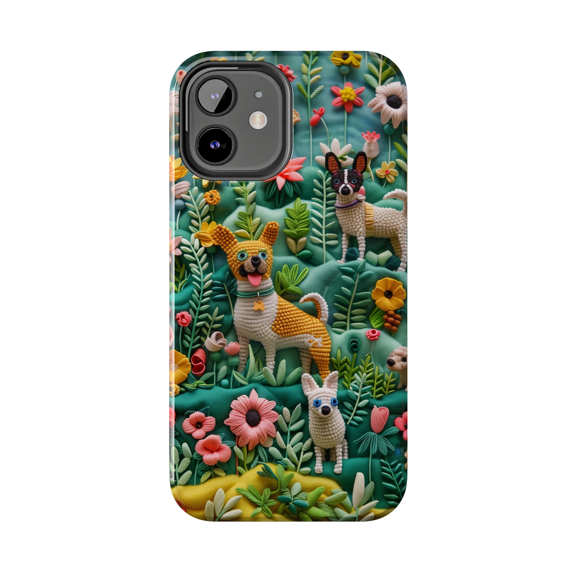 Dogs and Flowers 3D Yarn and Thread Design Dog iPhone Case - Tough Case - Pets on Merch