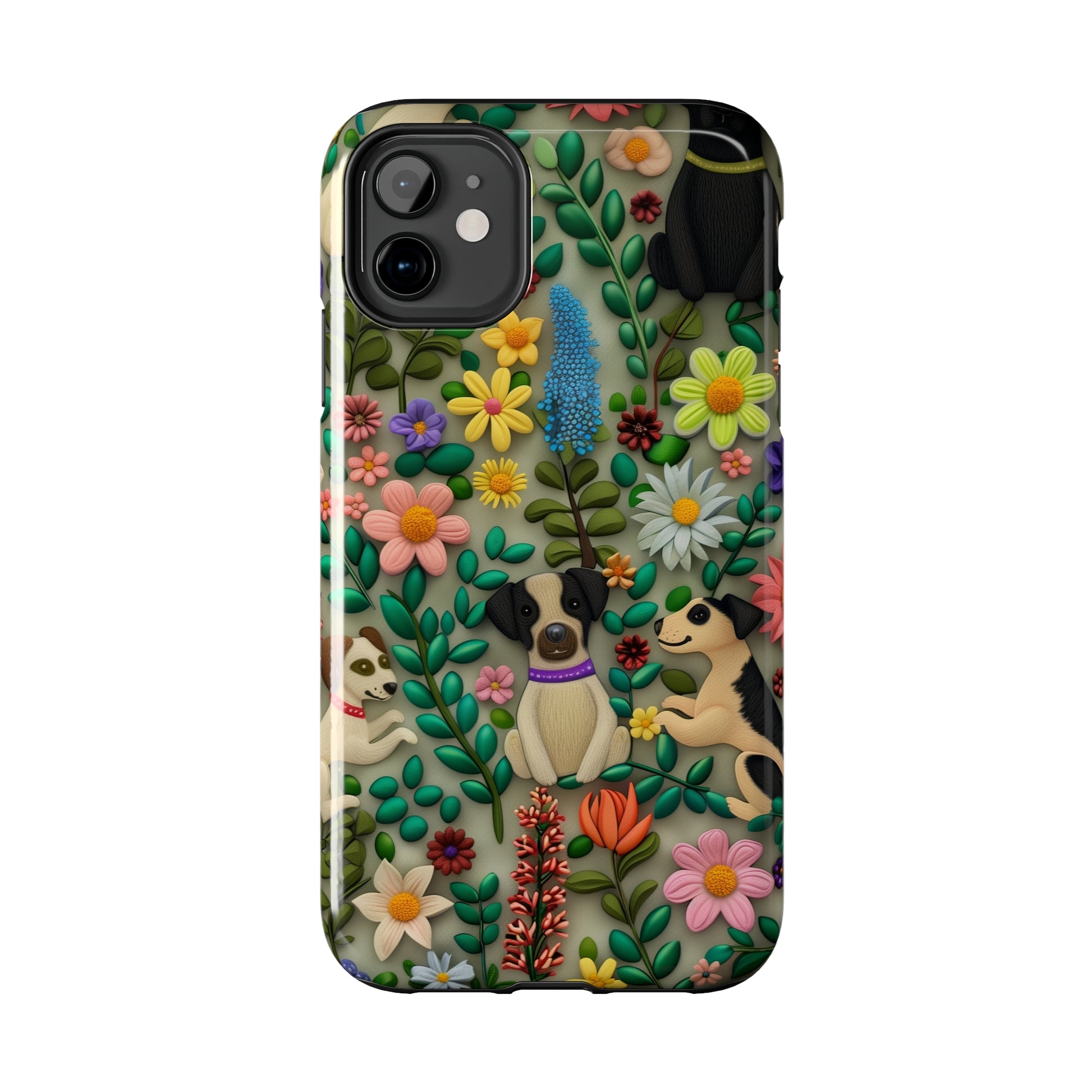 Dogs and Flowers Whimsical Colorful Design Dog iPhone Case - Tough Case - Pets on Merch