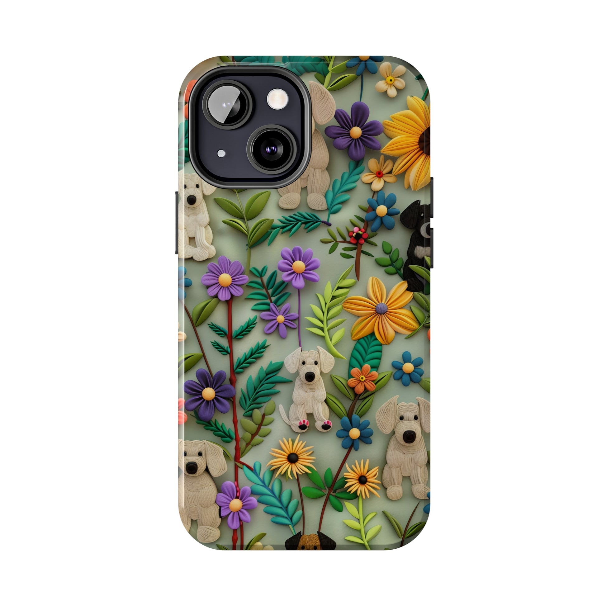 Dogs and Flowers Colorful Yarn and Fabric Design Dog iPhone Case - Tough Case - Pets on Merch