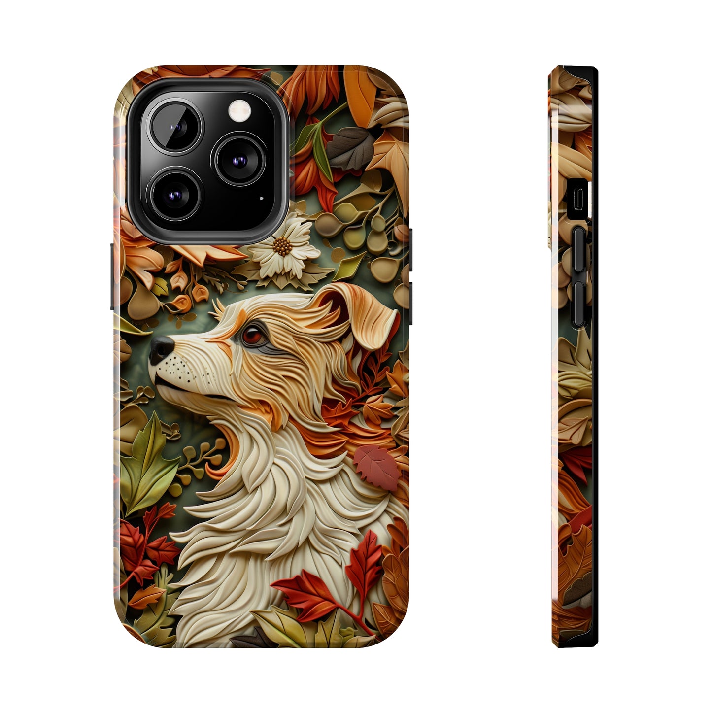 Dog and Leaves Wood Carving Design Dog iPhone Case - Tough Case - Pets on Merch