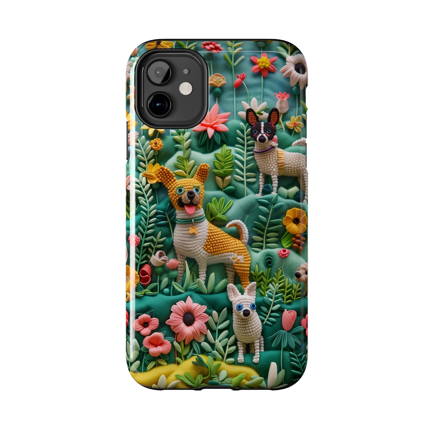 Dogs and Flowers 3D Yarn and Thread Design Dog iPhone Case - Tough Case - Pets on Merch