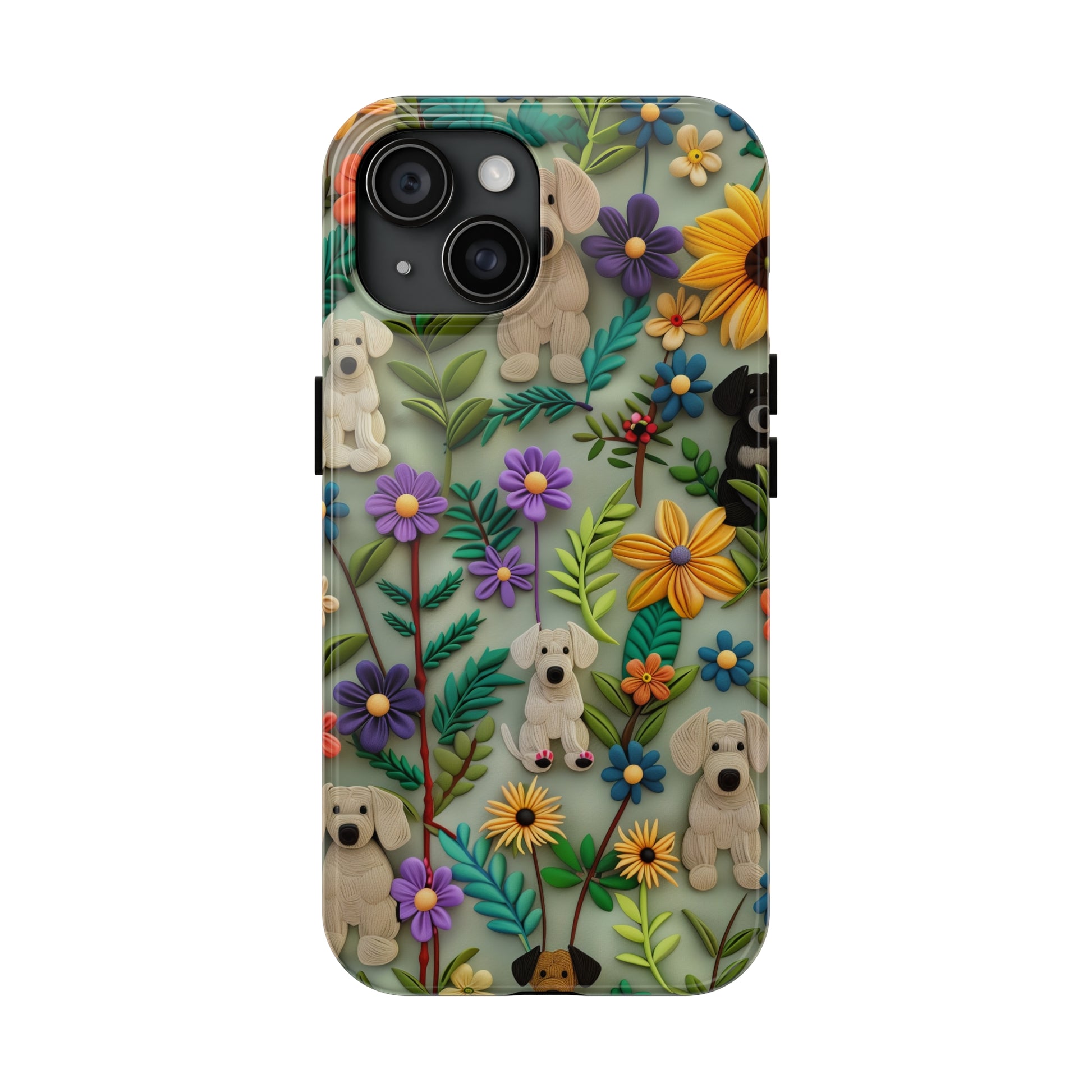 Colorful Phone Case for Dog Lovers Dogs and Flowers Colorful Yarn and Fabric Design Dog iPhone Case - Tough Case - Pets on Merch