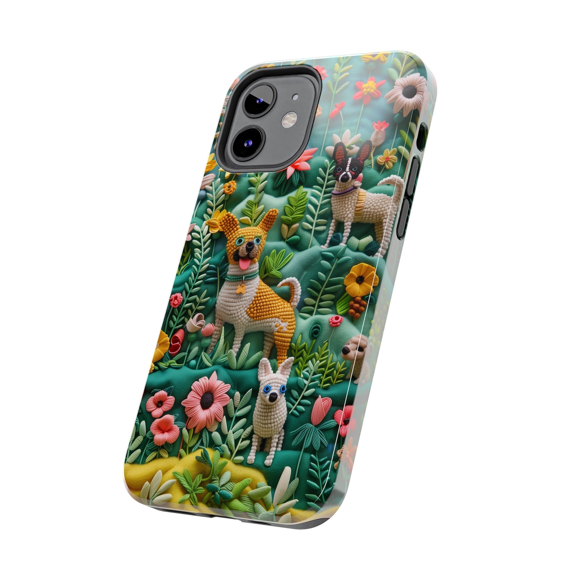 Dogs and Flowers 3D Yarn and Thread Design Dog iPhone Case - Tough Case - Pets on Merch